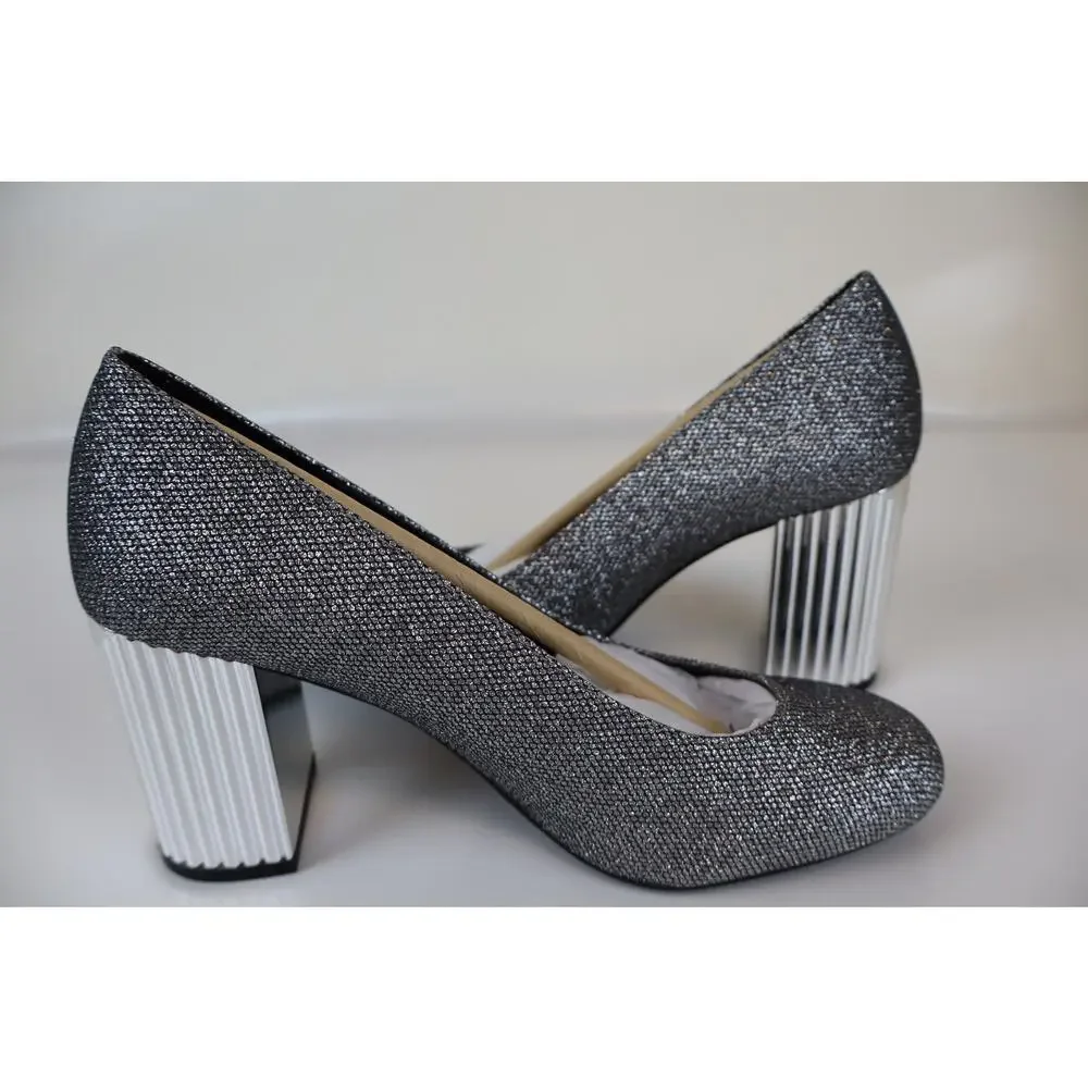 NEW Michael Kors Porter Flex Pump Heels Womens Silver Glitter Chain Mesh Size 6M